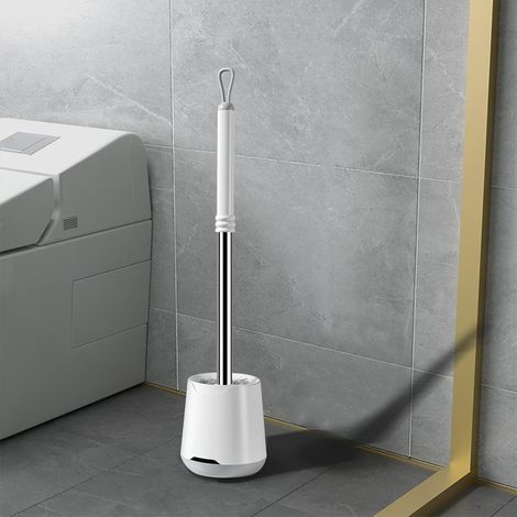 Ensemble de brosse de toilette et support à poils fermes, blanc (1/5)