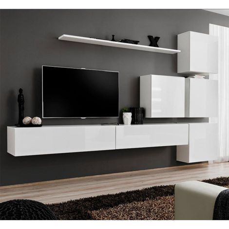 Meuble TV Mural Design "Switch IX" 310cm Blanc (1/5)