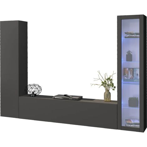 Parete da Soggiorno Attrezzata con Vetrina Porta TV Antracite Opaco (1/5)