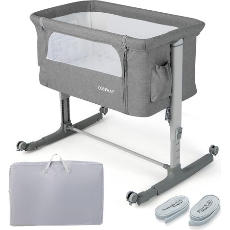 Costway – Lit cododo bébé 3 en 1 – Hauteur réglable 5 niveaux – Inclinaison 10° – Matelas confortable – Maille respirante – Sac de voyage inclus