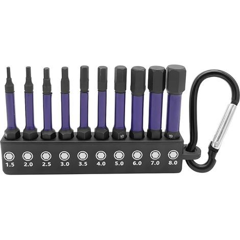 Lot de 10 embouts de tournevis hexagonaux 50 mm - Tige hexagonale 1/4" - Embouts magnétiques à percussion - Embouts de visseuse à percussion hexagonaux (H1.5-H8) (1/5)