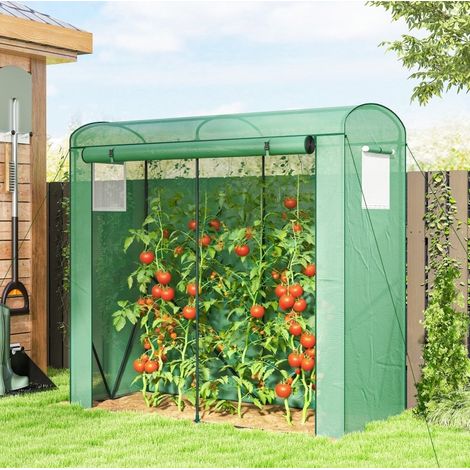Serre de jardin 200x75x188 cm en acier vert avec porte enroulable, pour petits espaces – MEUBLIV (1/5)