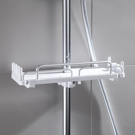 Estante de ducha telescópico sin perforación, estante de almacenamiento para barra de ducha colgante para baño de 28-44cm (blanco) (1/5)