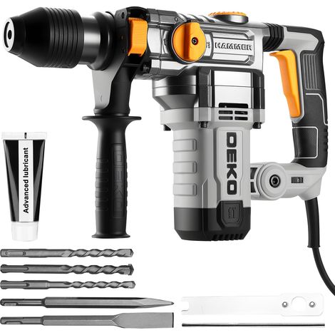 DEKOPRO Tassellatore Rotativo SDS Plus 1500W, Impatto 5.5J, 300-1000Giri/min, 4600 Colpi/min, 3 Funzioni (Perforazione/Impatto/Scalpello), Foratura Calcestruzzo 32mm con 9 Accessori (1/5)