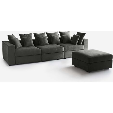 Canapé modulaire déhoussable Made in Italy avec pouf et coussins Cortina A - Gris foncé