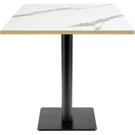 Table 70 x 70 cm - modèle MilanT marbre blanc chants laiton