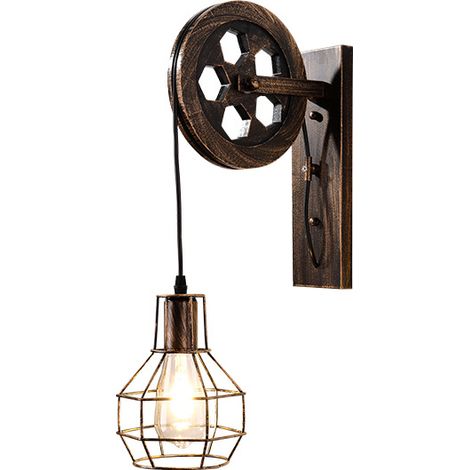 Aplique De Pared Industrial MINKUROW, Lámpara De Pared De Polea De Luz De Pared Vintage Para Bar, Dormitorio, Sala De Estar, Restaurante, Cafetería, Pasillo (1 Paquete, Bombilla De Bronce No Incluida) (1/5)