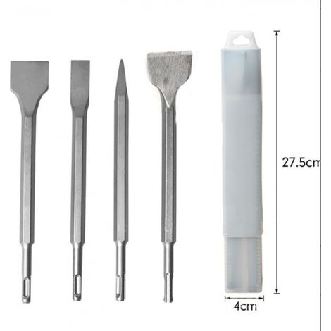 Burins (4 pièces) pour béton, carrelage, briques, adaptés aux perceuses à percussion et aux marteaux électriques.