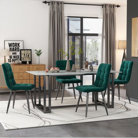 MEUBLIV Lot de 4 chaises de salle à manger vert foncé en velours avec dossier et pieds en métal (1/5)