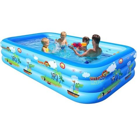 Piscine Gonflable avec Motifs de Dessins Animés, Piscine 3 Anneaux, Piscine Intérieure Extérieure, :300 × 180× 56 CM (1/4)