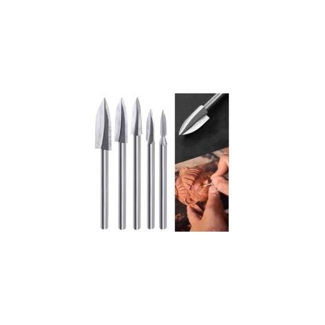 Holzgravur-Bits, 5-teiliges Schnitzwerkzeug-Set für Rotationswerkzeuge mit 1/8-Zoll-Schaft, universell passend für Rotationswerkzeuge - Crezuo