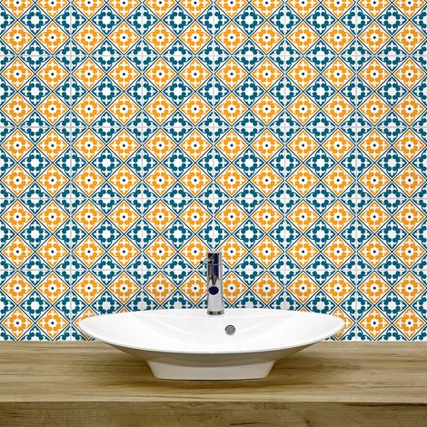 Sticker Mural Carrelage adhésif Cuisine Salle de Bain - 9 STICKERS CARRELAGES AZULEJOS MAGDALENA - 9stickers15x15cm (1/5)