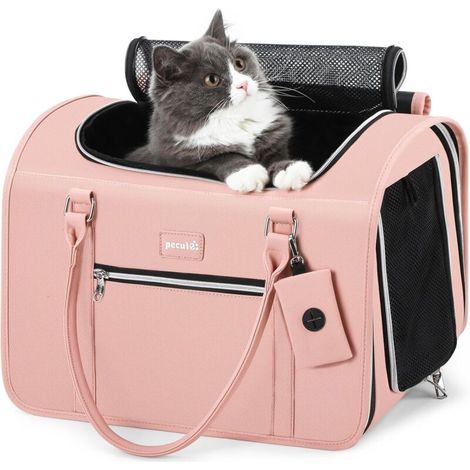 Sac de Transport pour Chat - Design Stylé, Sac Transport Petit Chien Forte durabilité, Léger, Sécurisé et Confortable, Sac de Transport pour Chat 42x28x30 cm, Approuvé pour Avion, Rose