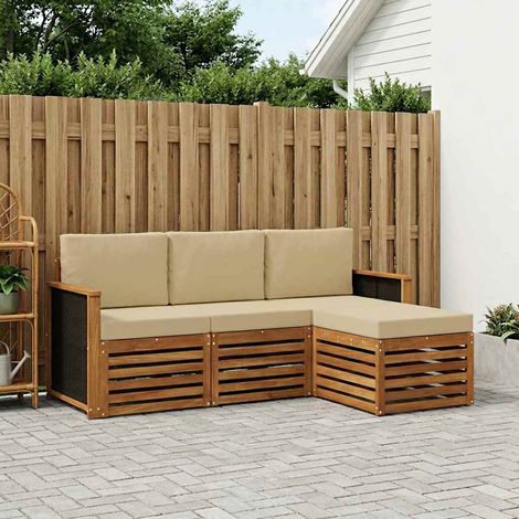 vidaXL Outdoor-Sofagarnitur mit Kissen 4 pcs Natur und Beige (1/5)
