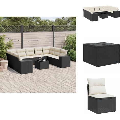 Salon de jardin 10 pcs avec coussins noir résine tressée - Salon De Jardin - Meuble De Jardin - Set Salon - Résine Tressée - Mobilier Extérieur (1/5)