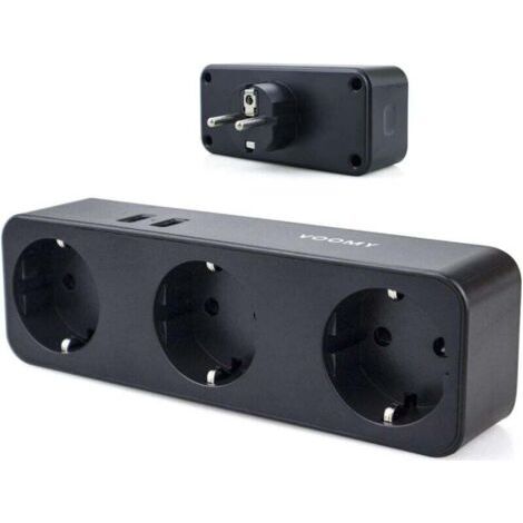 Multiprise Murale, 5 en 1 Prise USB Multiple USB, Multiprise 3 Prises et 2 Ports USB, Prise Multiple Murale USB 4000W, Triplette Electrique pour la Maison Le Bureau Les Voyages (Noir)