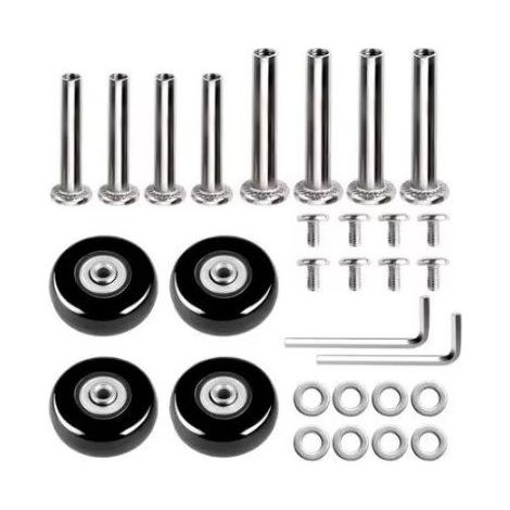 Set di 4 ruote di ricambio da 50 x 18 mm per valigie, rotelle girevoli in gomma, cuscinetti e kit di riparazione. (1/4)