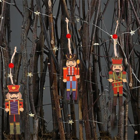 bunte, bedruckte Weihnachtssoldaten-Anhänger aus Holz für Weihnachtsbaum und Party (1/4)