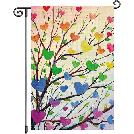 Drapeau de jardin Pride 30 x 45 cm - Motif arc-en-ciel et cœur double face pour accueillir la communauté LGBTQ+ (1/5)