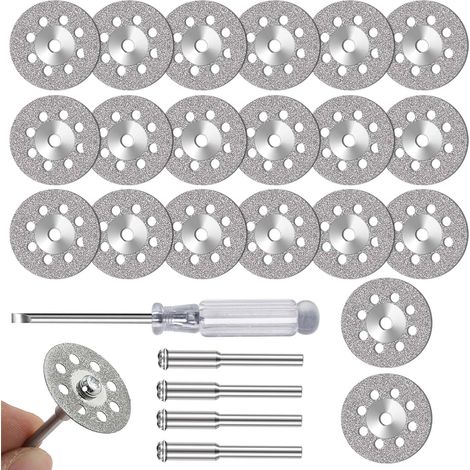 Lot de 20 meules diamantées 30 mm avec mandrin 402 3 mm et tournevis pour outil rotatif disques de coupe de verre (1/5)