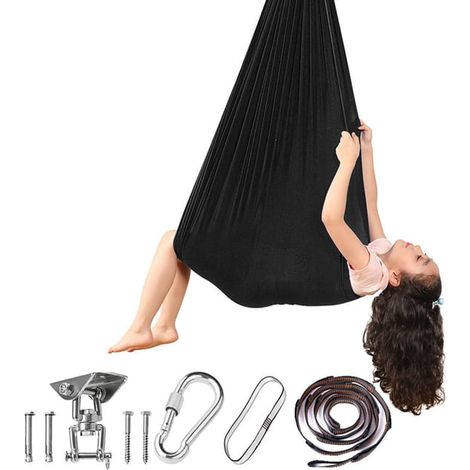 Sensorik-Trainings-Hängesessel für Kinder, schwarze Hängematte 280x150cm (Schaukelplatte + Schloss)