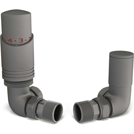 Talus Bold - Natural Pewter Thermostatic Radiator Valve & Lockshield Corner 15mm