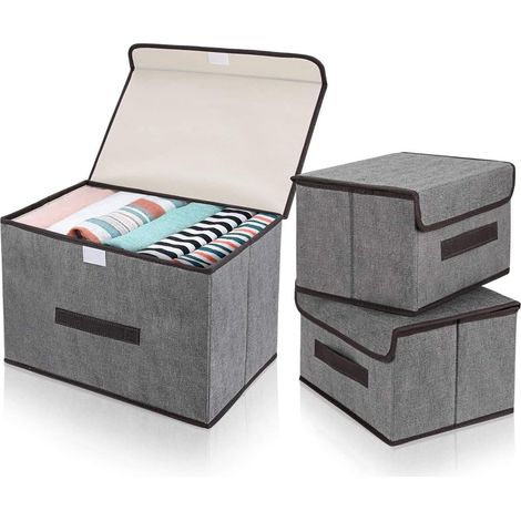 Ensemble de 3 boîtes de rangement pliables avec fenêtres transparentes et boucles de suspension, idéales pour ranger vêtements, livres, cosmétiques, jouets, etc. (34 23 23 cm, grises) (1/5)