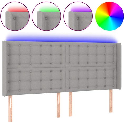 Tête de lit à LED hauteur réglable pour chambre tissu gris clair 203 x 16 x 118/128 cm, 24.45kg (1/5)