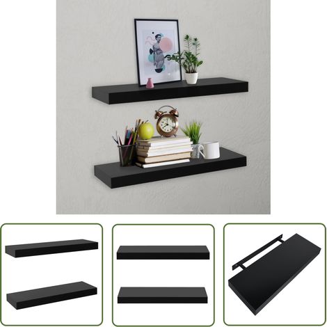 Étagères murales flottantes 2 pcs Noir 40x20x3,8 (1/5)
