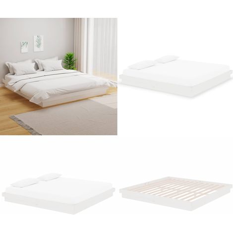 Massivholzbett Weiß 200x200 cm - Holzbett - Massivholzbette - Kiefernbett - Doppelbett - Weißes Bett - Home & Living (1/5)