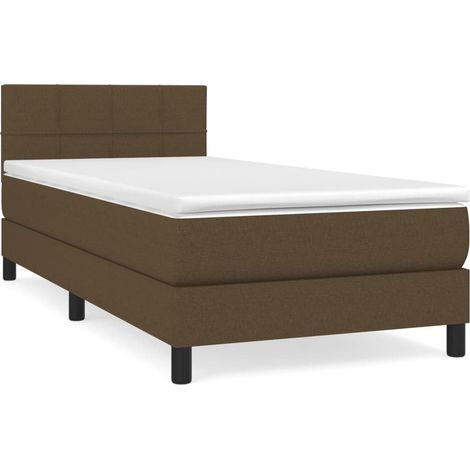 Lit simple  Lit adulte  Sommier à lattes de lit avec matelas Marron foncé 90x190 cm
