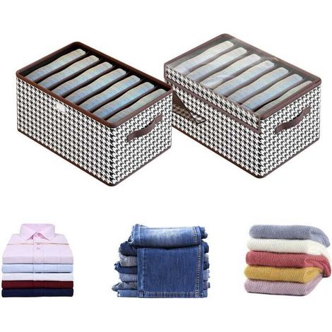 Lot de 2 boîtes de rangement pliables avec couvercles, en tissu pour vêtements (7 couches)