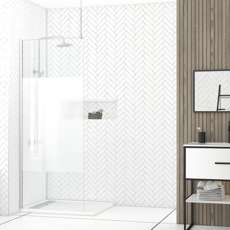 paroi de douche 80x200cm dépolie - profilé + barre plafond finition chrome - freedom 2 frosted (1/5)