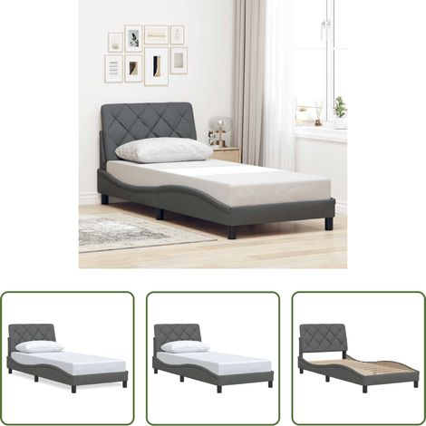 vidaXL Kopfteil - Bettgestell ohne Matratze Dunkelgrau 90x190 cm Stoff (1/5)