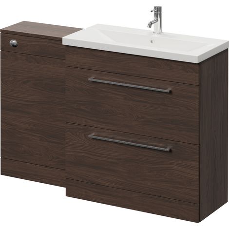 Napoli 390 Brown Oak 1300mm 2 Drawer Vanity Unit Toilet Suite with Glide Basin - 1300mm - Chrome 480mm HandleWithout Kingston Toilet Pan