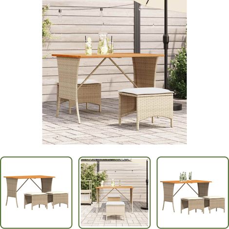 vidaXL Gartenhocker - 3-tlg. Garten-Essgruppe mit Kissen Beige Poly Rattan (1/5)