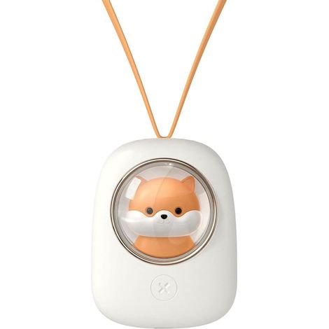 Ventilador de cuello colgante adorable, mini ventilador de escritorio portátil recargable por USB con diseño de dibujos animados y cuerda, diseño de cápsula espacial, ventilador pequeño. (1/5)