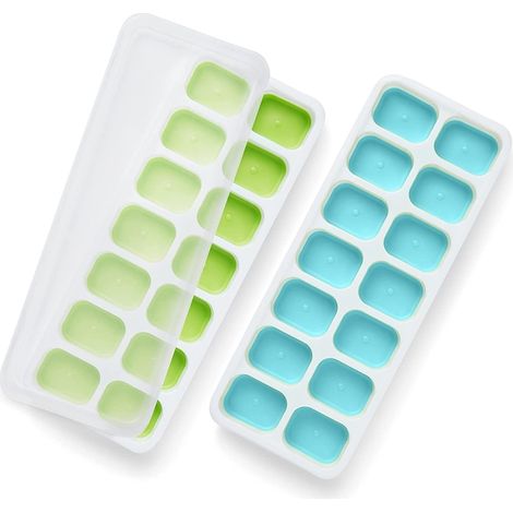 Set di 2 vassoi per cubetti di ghiaccio con coperchio, riutilizzabili, 14 scomparti, in silicone, 250x95x25 mm, (1/5)