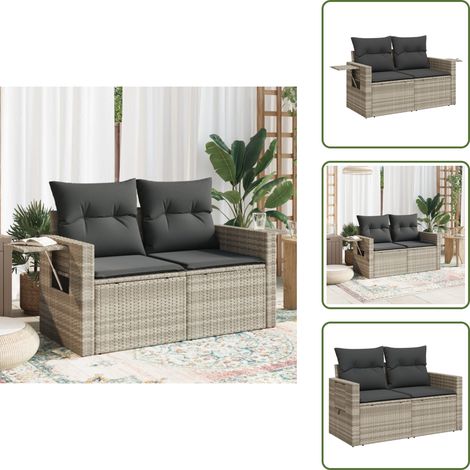 Gartensofa mit Kissen 2-Sitzer Hellgrau Poly Rattan - Gartensofa - Gartensofas - Outdoor Sofa - Garten Sofa (1/5)