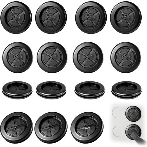 Lot de 15 bouchons de carrosserie 35 mm Noir Passe-câbles Douille ronde en caoutchouc double face Rondelles pour protection des câbles (1/5)
