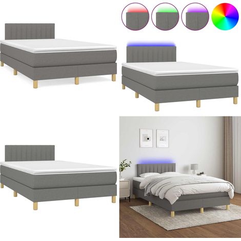 Sommier à lattes de lit matelas LED gris foncé 120x190 cm tissu - Sommier Tapissier - Lit Avec Led - Matelas À Ressorts Ensachés - Tête De Lit Ajustable - Éclairage LED - Home & Living (1/5)