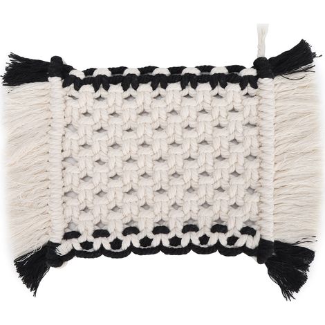 Coaster Cotton Material Hand‑Woven Rectangular Tassel Placemat Tablecloth Desktop DecorationB (1/5)