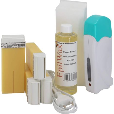 Kit Chauffe Cire Épilation Professionnelle avec 4 x Recharges Roll on Cire à la Vanille, 100 x Bandes d'Épilation et Huile après Épilation - Gamme Solo (1/5)