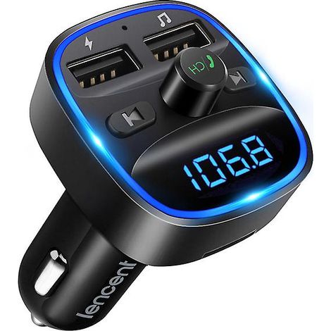 Kit mains libres Bluetooth FM avec émetteur FM, radio sans fil, chargeur allume-cigare double USB, lecteur MP3 et carte TF. Compatible carte TF. (1/5)
