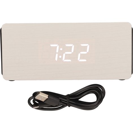 Réveil Enfant en Bois Blanc LED Bluetooth 15W avec 4 Modes de Luminosité, Horloge Murale Intelligente en Bois (1/5)