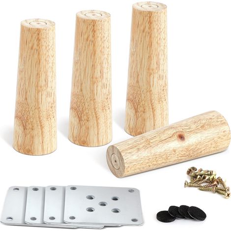 Lot de 4 Pieds de Meuble en Bois, 15 cm Pieds de Canapé de Rechange, Table Basse Jambes, pour lit, Placard, Banc, Meuble TV, Armoire, avec Accessoires(Conception à Angle Droit) (1/5)