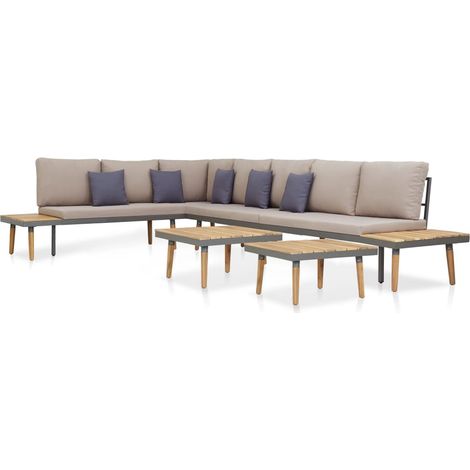 vidaXL Salon de jardin 7 places avec coussins Acacia solide Marron (1/8)