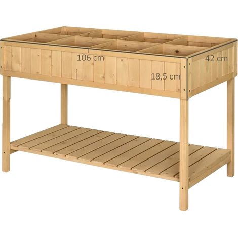 Table de plantation, design surélevé, 8 compartiments avec drainage, Bois Naturel (1/2)