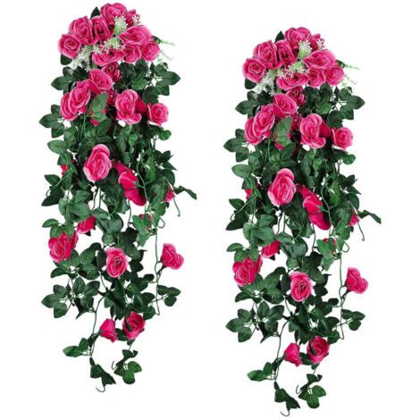 Guirlande florale artificielle en soie avec roses et feuilles d’eucalyptus – Décoration suspendue pour arche de mariage ou jardin, couleur rose