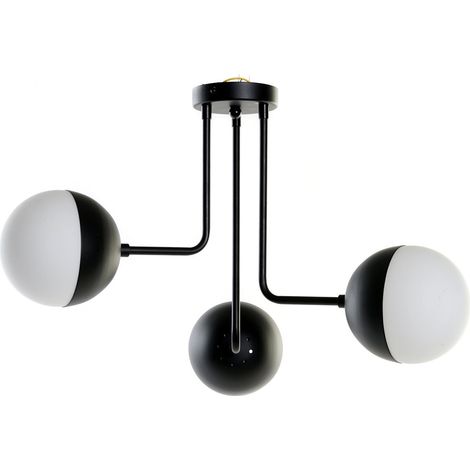 DKD Home Decor Suspension Luminaire Blanc Noir Métal Verre (1/4)